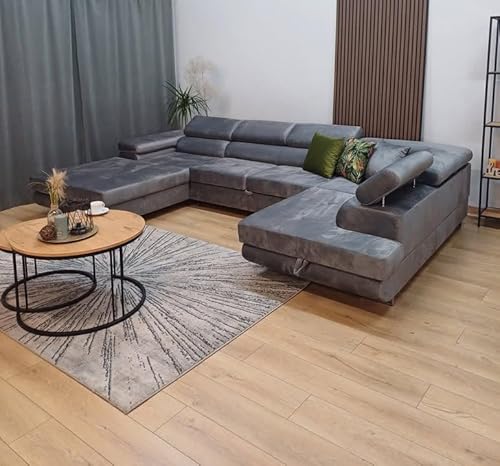 Ecksofa RODOS mit Schlaffunktion und Bettkasten – Schlafsofa U-Form mit Stauraum – modernes Eckcouch Sofa für Wohnzimmer – Couch mit Bettfunktion – Links oder Rechts montierbar (Grau, Rechts) von KMK GNYCH