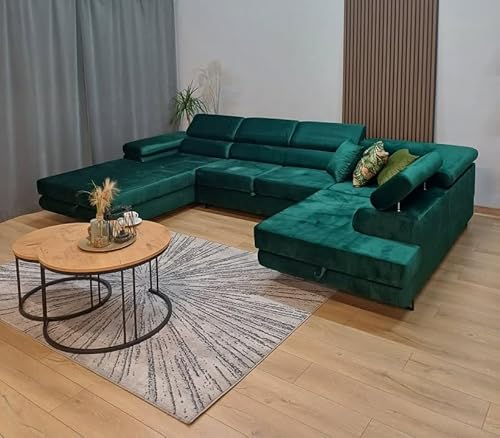 Ecksofa RODOS mit Schlaffunktion und Bettkasten – Schlafsofa U-Form mit Stauraum – modernes Eckcouch Sofa für Wohnzimmer – Couch mit Bettfunktion – Links oder Rechts montierbar (Grün, Rechts) von KMK GNYCH