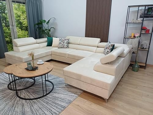 KMK GNYCH Ecksofa Milan mit Schlaffunktion und Bettkasten – Schlafsofa U-Form mit Stauraum – modernes Eckcouch Sofa für Wohnzimmer – Couch mit Bettfunktion Wohnlandschaft U-Form (Beige) von KMK GNYCH