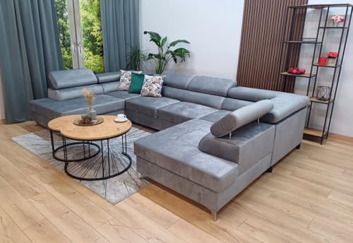 KMK GNYCH Ecksofa Milan mit Schlaffunktion und Bettkasten – Schlafsofa U-Form mit Stauraum – modernes Eckcouch Sofa für Wohnzimmer – Couch mit Bettfunktion Wohnlandschaft U-Form (Grau) von KMK GNYCH