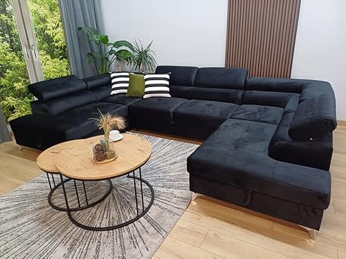 KMK GNYCH Ecksofa Milan mit Schlaffunktion und Bettkasten – Schlafsofa U-Form mit Stauraum – modernes Eckcouch Sofa für Wohnzimmer – Couch mit Bettfunktion Wohnlandschaft U-Form (Schwarz) von KMK GNYCH