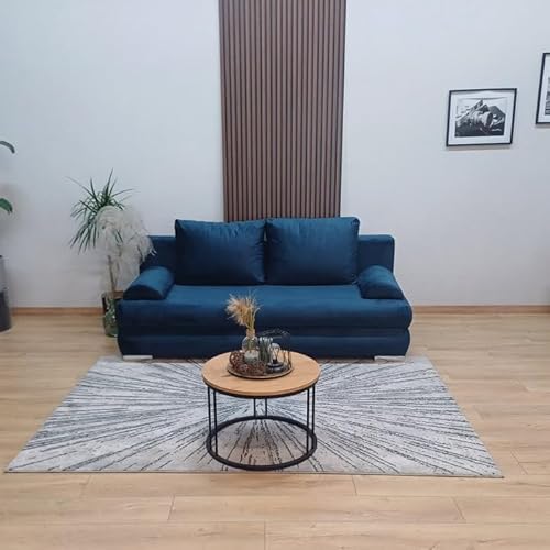 KMK GNYCH Schlafsofa Luna mit Bettkasten – Sofa – 2 - Sitzer Schlafcouch mit Schlaffunktion – Moderne Wohnzimmer Couch, Velourstoff Sofa mit Schlaffunktion und Bettkasten (Blau) von KMK GNYCH
