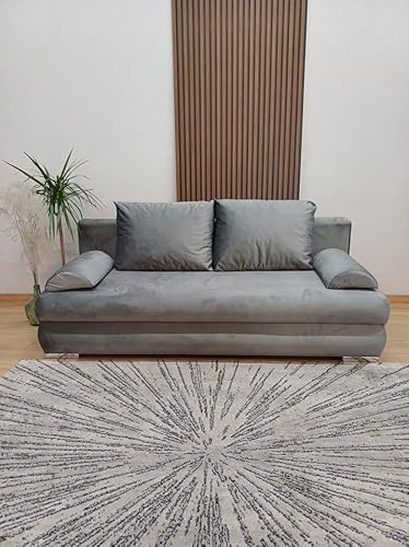 KMK GNYCH Schlafsofa Luna mit Bettkasten – Sofa – 2 - Sitzer Schlafcouch mit Schlaffunktion – Moderne Wohnzimmer Couch, Velourstoff Sofa mit Schlaffunktion und Bettkasten (Grau) von KMK GNYCH