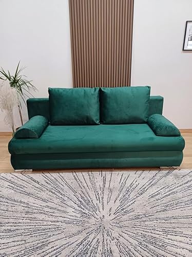 KMK GNYCH Schlafsofa Luna mit Bettkasten – Sofa – 2 - Sitzer Schlafcouch mit Schlaffunktion – Moderne Wohnzimmer Couch, Velourstoff Sofa mit Schlaffunktion und Bettkasten (Grün) von KMK GNYCH