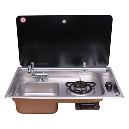 KMLai Gasherd Spüle Kombination mit Abdeckung, Einteiliger Edelstahl Universal Outdoor Gasherd für Boot Wohnwagen RV Camper von KMLai