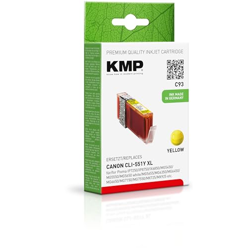 KMP Tintenpatrone passend für Canon CLI551Y XL (6446B001) - Kompatibel für Canon Pixma IP 7250, IP 8750, IX 6850, MG 5450, MG 5550, MG 5650, MG 5655, MX 725, MX 925, etc. von KMP know how in modern printing