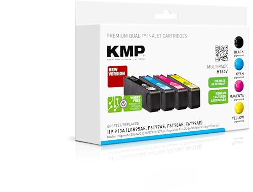 KMP Tintenpatronen passend für HP 913A Kombi-Pack Schwarz, Cyan, Magenta, Gelb H164V 175 von KMP know how in modern printing