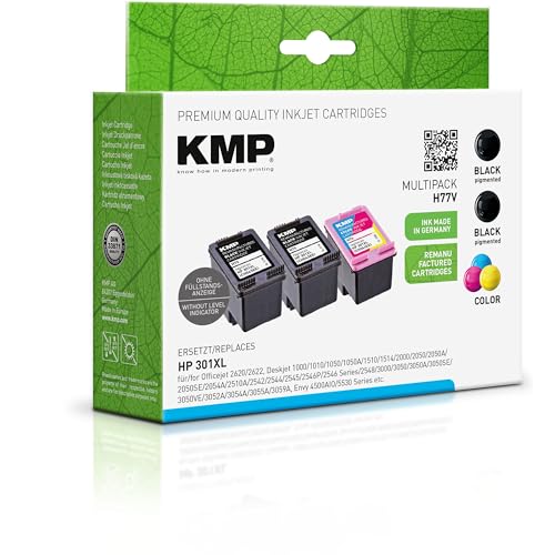 KMP Tintenpatronen passend für HP 301XL 3-farbig Schwarz/Schwarz für: HP Deskjet 1000, 1010, 3000, 1050, 1050A, 1510, 2050, 2050A, 2510, 2540, 3050, 3050A, 3055A, HP Officejet 2620, 4630 von KMP know how in modern printing