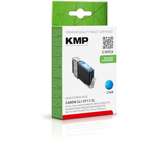 KMP Tintenpatrone passend für Canon CLI571CXL Cyan (0332C001) - C107CX - für Canon Pixma MG 5750, MG 5751, MG 5752, MG 5753, MG 6850, MG 6851,... etc. von KMP know how in modern printing