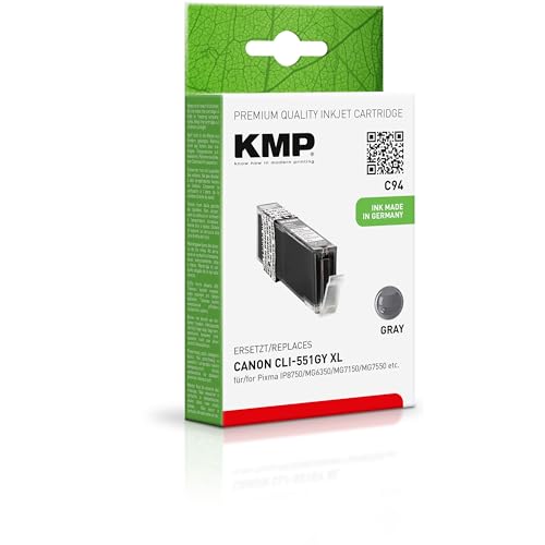 KMP Tintenpatrone passend für Canon CLI-551GY XL (6447B001) - Kompatibel für Canon Pixma IP 8720, IP 8750, MG 6350, MG 7150, MG 7550, MG 7120, etc. von KMP know how in modern printing