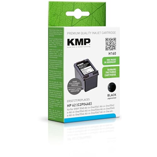 KMP Tintenpatrone passend für HP 62 Schwarz remanufactured für HP Envy e-All-in-One 5540/7600 Series, OfficeJet 200/250 Mobile / 200c/ 5740/5741/ 5742/5743/ 5744/5745/ 8040/8045 etc. von KMP know how in modern printing