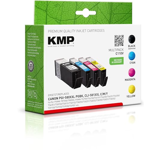 KMP Tintenpatrone passend für PGI-580 XXL CLI-581 XXL - Kompatibel - Tintenpatrone Canon PIXMA TS6150/TS8150 - Office Druckerzubehör (XX-Large, Multicolor), Multipack, 1576,0205 von KMP know how in modern printing