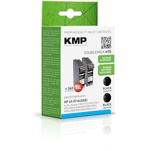 KMP Tintenpatrone passend für HP 45 Black (51645AE) Doublepack - H7D - für Deskjet 710C 712C 720C 722C 815C 820Cxi 830C 832C, G55, Pro 1150, P... etc. von KMP know how in modern printing