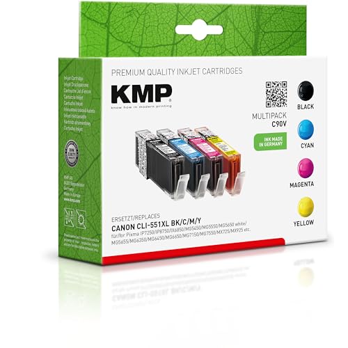 KMP Tintenpatronen passend für Canon CLI-551XL (6509B008) mit Chip - für Canon Pixma IP7250 IP8750 IX6850 MG5450 MG5550 MG5650 White MG5655 etc. von KMP know how in modern printing