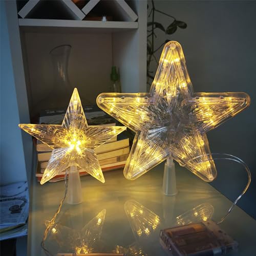 Christbaumschmuck, Weihnachtsbaumspitze mit 10 LED Benötigt Batterien - 23 x 23 cm, Leuchtendes Weihnachtsbaum-Pentagramm, Weihnachtsbaum Stern Spitze Baumspitze (Warmweißes Licht, 23 * 23cm) von KMQRDZi