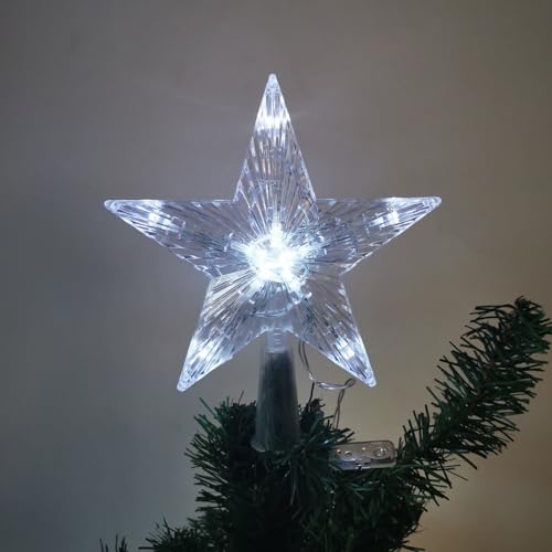 Christbaumschmuck, Weihnachtsbaumspitze mit 10 LED Benötigt Batterien - 16 x 16 cm, Leuchtendes Weihnachtsbaum-Pentagramm, Weihnachtsbaum Stern Spitze Baumspitze (Weißes Licht, 16 * 16cm) von KMQRDZi