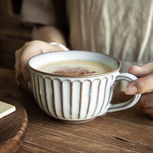 Groß Kaffeetasse XXL Tasse Keramik 700ml Suppentassen mit Henkel, Frühstücksschüssel, Müsli, Suppe, Haferbrei, Salat, Extra große Keramiktasse (400ml Weiß) von KMQRDZi