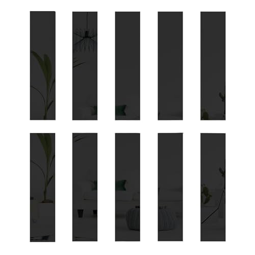 KMQRDZi 10 Stück Spiegel aus Glas je 5x20 cm, Spiegelfliesen, Wanddekoration, Rechteckiger Acrylspiegel-Aufkleber, 3D-Effekt, Selbstklebender Wandspiegel, Rahmenloser DIY (Schwarz) von KMQRDZi