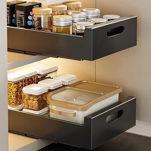 KMQRDZi Pull out Cabinet Organizer,Ausziehbarer Schrank-Organisator,Schiebeschublade mit Roll-out-Auszug,Küchenschrank für Töpfe,für Küche Unterschrank Organisation,2 Stück (Schwarz, 25cm) von KMQRDZi