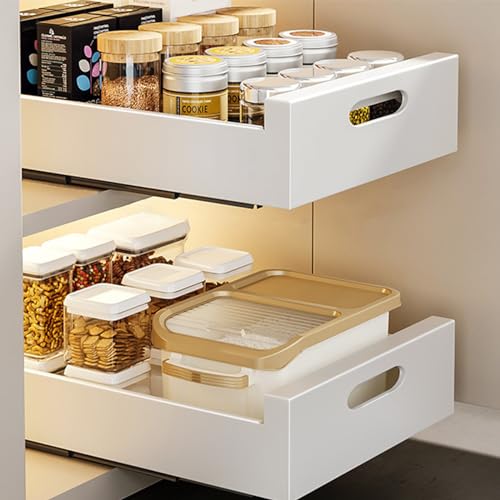 KMQRDZi Pull out Cabinet Organizer,Ausziehbarer Schrank-Organisator,Schiebeschublade mit Roll-out-Auszug,Küchenschrank für Töpfe,für Küche Unterschrank Organisation,2 Stück (Weiß, 30cm) von KMQRDZi