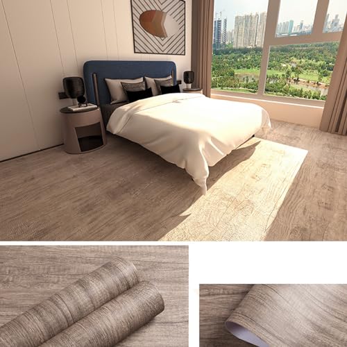 PVC Bodenbelag Selbstklebende 2m², Bodenaufkleber,Wasserfeste Bodenaufkleber,Rutschfeste Bodenaufkleber für Eingangstür,Wohnzimmer,Küche,0.4 * 5m,Mehrere Muster (Holzmaserung, Grau) von KMQRDZi