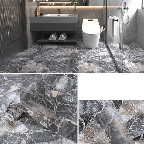 PVC Bodenbelag Selbstklebende 2m², Bodenaufkleber,Wasserfeste Bodenaufkleber,Rutschfeste Bodenaufkleber für Eingangstür,Wohnzimmer,Küche,0.4 * 5m,Mehrere Muster (Marmor, Schwarz) von KMQRDZi