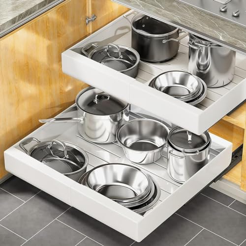 KMQRDZi 1 Stück Pull out Cabinet Organizer,Ausziehbarer Schrank-Organisator,Ausziehbare Schubladen,Küchenschrank für Töpfe,Roll-out-Regal Lagerung für Küche Unterschrank Organisation (Weiß) von KMQRDZi