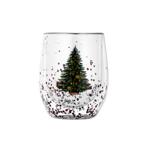 Weihnachten Becher, Kaffee Teegläser, Doppelwandige Lsolierglas Süße Tassen, 400ml Verbrühungsschutz Weihnachtsmilch Trinkbecher,Verbrühungsschutzglas (A) von KMQRDZi