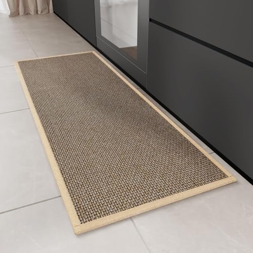 KMVIZI Küchenteppich Waschbar rutschfest, Gewebte Teppich Läufer, Küchenläufer Saugfähig, Modern Bettvorleger Schlafzimmer Eingangsteppich Lang Läufer Teppich für Flur, Braun, 50x120cm von KMVIZI