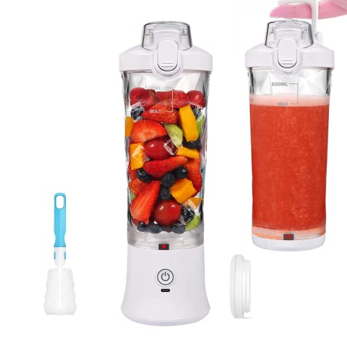 KMVIZI Mixer Smoothie Maker, 600ml Blender Bottle für Smoothies und Shakes, Smoothie Maker To Go mit Wiederaufladbarem USB-C und 6 Klingen, Fresh Juice Mixer Flasche für Reisen, Küche, Büro (Weiß) von KMVIZI