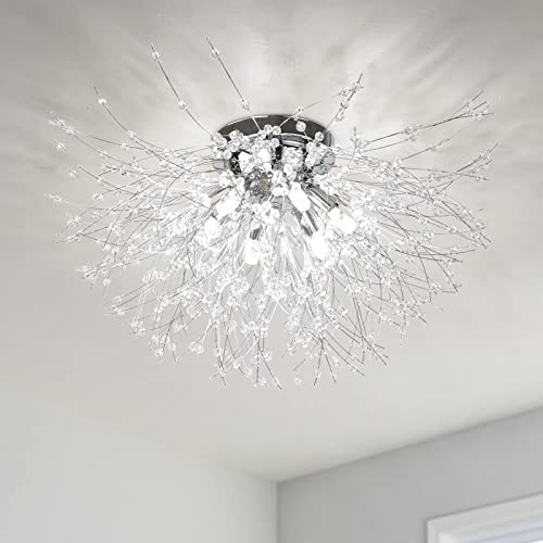 KMaiPem Moderne Kristall Deckenlampe Wohnzimmer, 6-flammige Dimmbare Chrom Deckenleuchte Schlafzimmer, Silberner Feuerwerks Kronleuchter für Esszimmer, Küche, Flur von KMaiPem