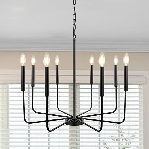 KMaiPem Modern Schwarz Kronleuchter, 8 Flammig Einstellbare Höhe Vintage Hängelampe, Industrial Landhaus Metall Pendelleuchte für Wohnzimmer, Schlafzimmer, Küche, Foyer von KMaiPem