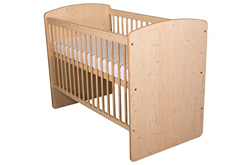 KMbaby Babybett K2 Naturholz 120 x 60 cm mit Matratze & Lattenrost- Baby Kinderbett Gitterbett 3 Stufen Höhenverstellbar - Natürliches Kiefernholz & MDF von KMbaby