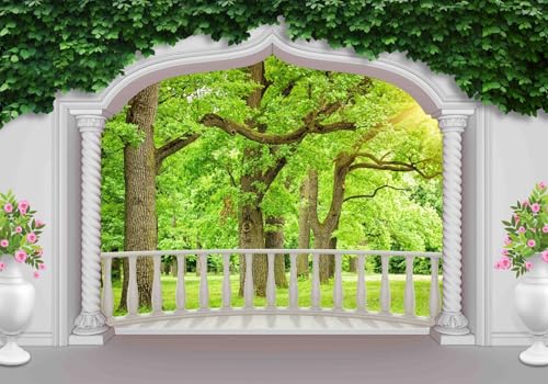 Vlies Fototapete Wandtapete Wandbilder 3D Balkon Bögen Waldlandschaft 1360 (250(B) x 175(H) cm) von KN-COLLECTION