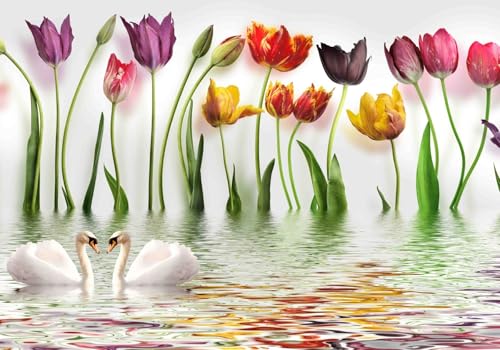 Vlies Fototapete Wandtapete Wandbilder 3D Blumen Frisches Wasser 1321 (400(B) x 280(H) cm) von KN-COLLECTION