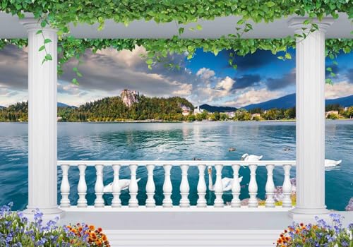 Vlies Fototapete Wandtapete Wandbilder 3D Continental Balkon Seeblick 1324 (200(B) x 140(H) cm) von KN-COLLECTION