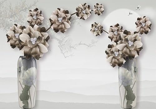 Vlies Fototapete Wandtapete Wandbilder 3D Effekt Blumen in Glasvasen 1775 (500(B) x 300(H) cm) von KN-COLLECTION