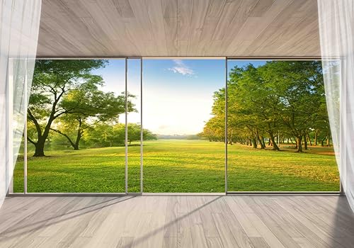 Vlies Fototapete Wandtapete Wandbilder 3D Fenster Prärie Landschaft Bäume 1387 (300(B) x 210(H) cm) von KN-COLLECTION