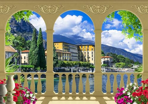 Vlies Fototapete Wandtapete Wandbilder 3D Gartenterrasse Stadt Landschaf 1323 (200(B) x 140(H) cm) von KN-COLLECTION