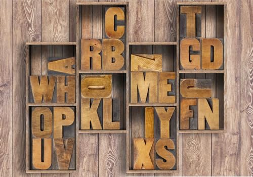Vlies Fototapete Wandtapete Wandbilder 3D Holzrahmen Holz Alphabet 1336 (200(B) x 140(H) cm) von KN-COLLECTION
