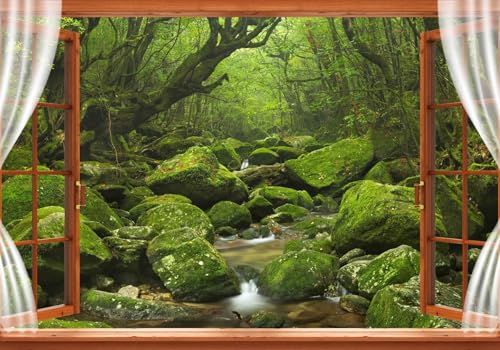 Vlies Fototapete Wandtapete Wandbilder 3D Landschaft Fenster Waldbach 1346 (350(B) x 245(H) cm) von KN-COLLECTION