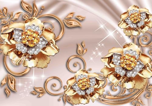 Vlies Fototapete Wandtapete Wandbilder 3D Luxus Schmuck Golden Rose 1513 (350(B) x 245(H) cm) von KN-COLLECTION