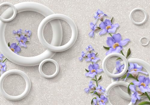 Vlies Fototapete Wandtapete Wandbilder 3D Modern Lila Blüten Kreis 1355 (350(B) x 245(H) cm) von KN-COLLECTION