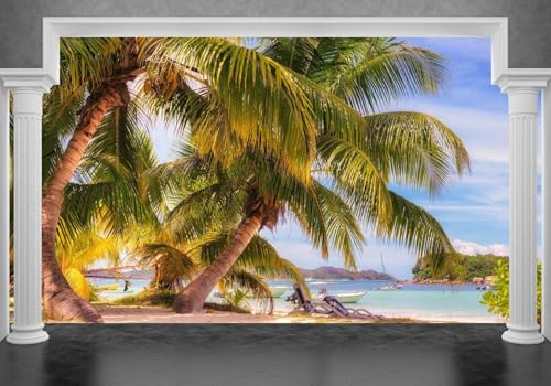 Vlies Fototapete Wandtapete Wandbilder 3D Palmenstrand Meereslandschaft 1314 (350(B) x 245(H) cm) von KN-COLLECTION