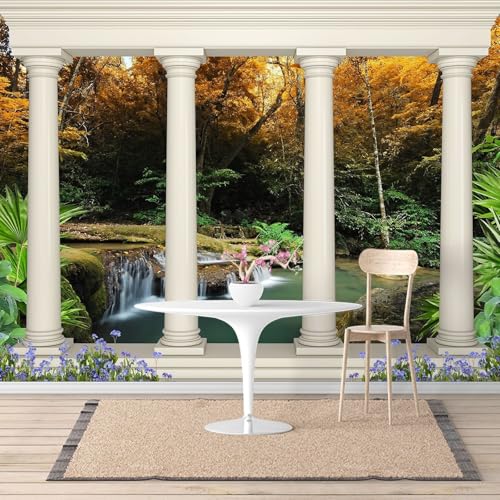 Vlies Fototapete Wandtapete Wandbilder 3D Römische Kolonnade Wasserfalll 1531 (400(B) x 200(H) cm) von KN-COLLECTION