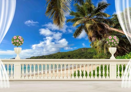 Vlies Fototapete Wandtapete Wandbilder 3D Sand Sea View Terrace 1313 (400(B) x 200(H) cm) von KN-COLLECTION