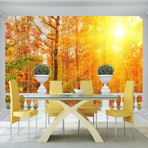 Vlies Fototapete Wandtapete Wandbilder 3D Terrace Continetal Wald Gebiet 1539 (400(B) x 300(H) cm) von KN-COLLECTION