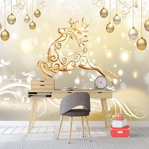 Vlies Fototapete Wandtapete Wandbilder 3D Weihnachten Eich Solid Gold 1534 (400(B) x 200(H) cm) von KN-COLLECTION
