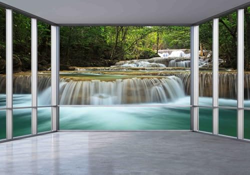 Vlies Fototapete Wandtapete Wandbilder 3d Decke Reichende Fenster Wasserfal 1392 (200(B) x 140(H) cm) von KN-COLLECTION