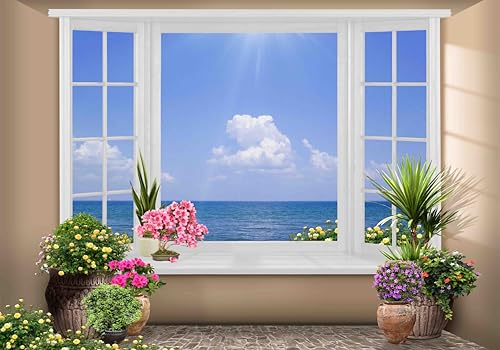 Vlies Fototapete Wandtapete Wandbilder 3d Fenster Mit Meerblick 1820 (250(B) x 175(H) cm) von KN-COLLECTION
